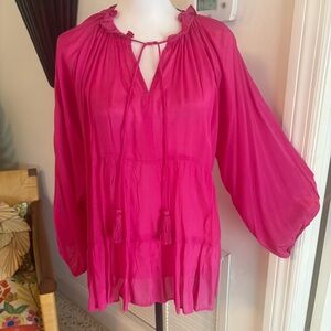 NAUDIC Boutique Brand Hot Pink Long Sleeve Babydoll Tiered Blouse! Large